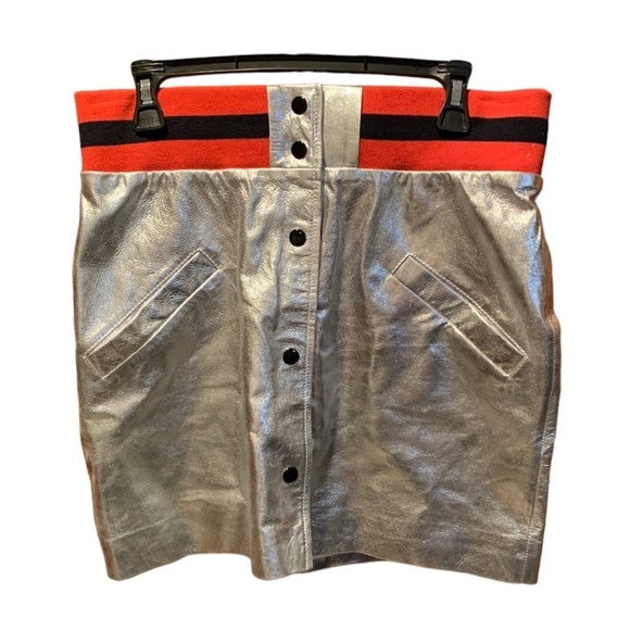 Topshop Leather Mini Skirt in Metallic Silver Size 8 NWT - Picture 1 of 7